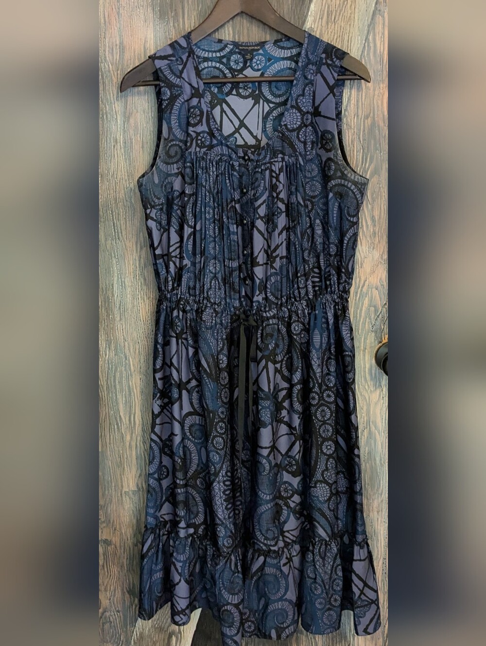 Banana Republic Navy and Black Designed Sleeveless Mini Dress